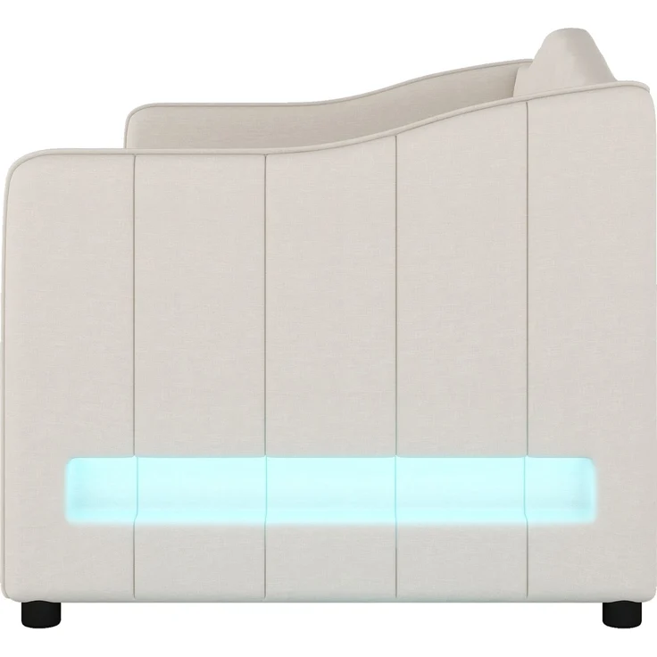 EINHOM Daybettt, 90 x 200 cm Tagesbett mit Ausziehbarem Bett, Schlafsofa, Einzelbett, Ambiente-Licht-Design, Leinen, Minimalistisches Styling, Beige (Ohne Matratze) – Bild 5