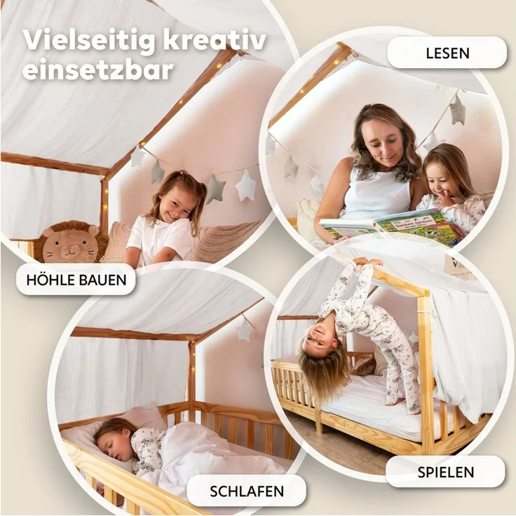 lilimaus Betthimmel Musselin Hausbett Himmel Kinderzimmer Baumwolle mit Gold 2er Set, Gemütlicher Baldachin aus Baumwolle für traumhafte Kinderzimmer-Deko – Bild 2