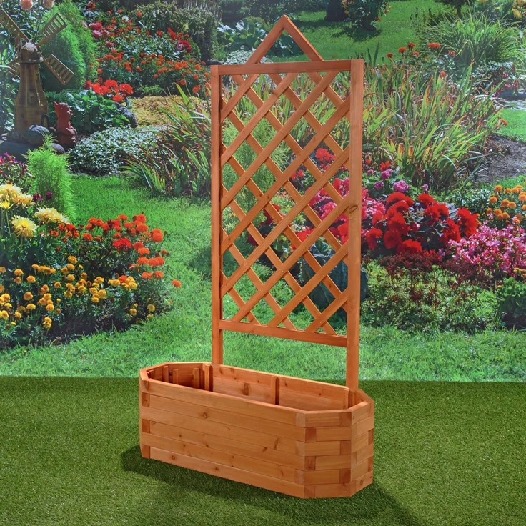Spalier mit Blumenkasten Rankgitter Rosengitter Rankhilfe Rankkasten Rosen braun – Bild 6