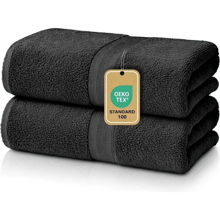 leevitex® Duschtücher 2er-Set, 70x140 cm, 100% Baumwolle, saugstark und fusselfrei, Frottee (Set, 2-St), OEKO-TEX® STANDARD 100 zertifiziert, gestreifte Bordüre – Bild 1