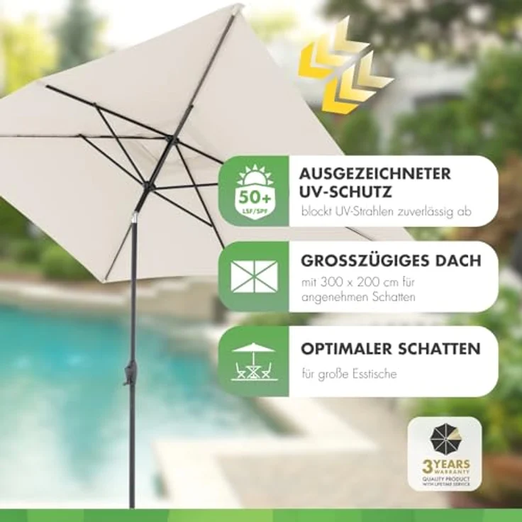 Doppler Sonnenschirm Jack 300x200 cm in Natur - Rechteckiger Sonnenschirm für Balkon & Terrasse - Schirm knickbar - Großer Balkonsonnenschirm - Kurbelschirm- Kippbarer Gartenschirm – Bild 3