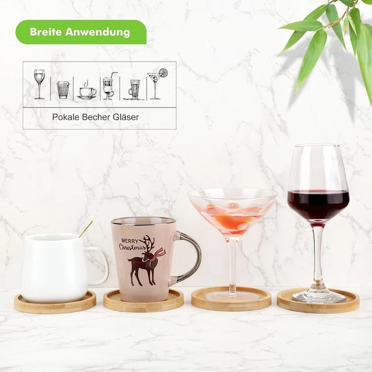 Bambus Untersetzer rund 6er Set Holz Glasuntersetzer Getränke Tassen Bar – Bild 4