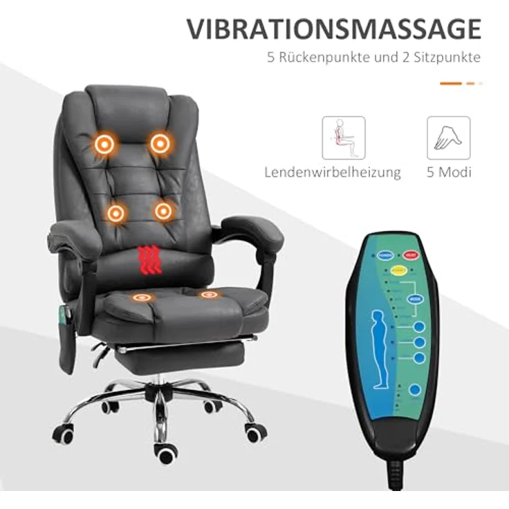 Vinsetto Schreibtischstuhl Bürostuhl mit Massagefunktion, Ergonomisch Drehstuhl mit Wärmefunktion (Computerstuhl, 1 St), höhenverstellbar, Blau – Bild 5