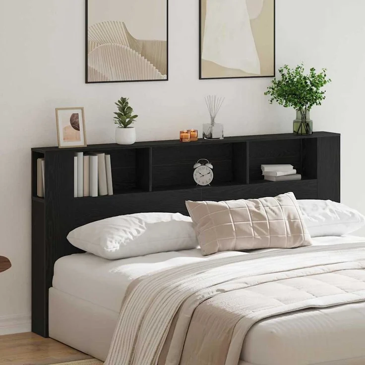 vidaXL Kopfteil Schrank Schwarz Eichen-Optik Holzwerkstoff 102,5 x 200 x 18,5 cm – Bild 4