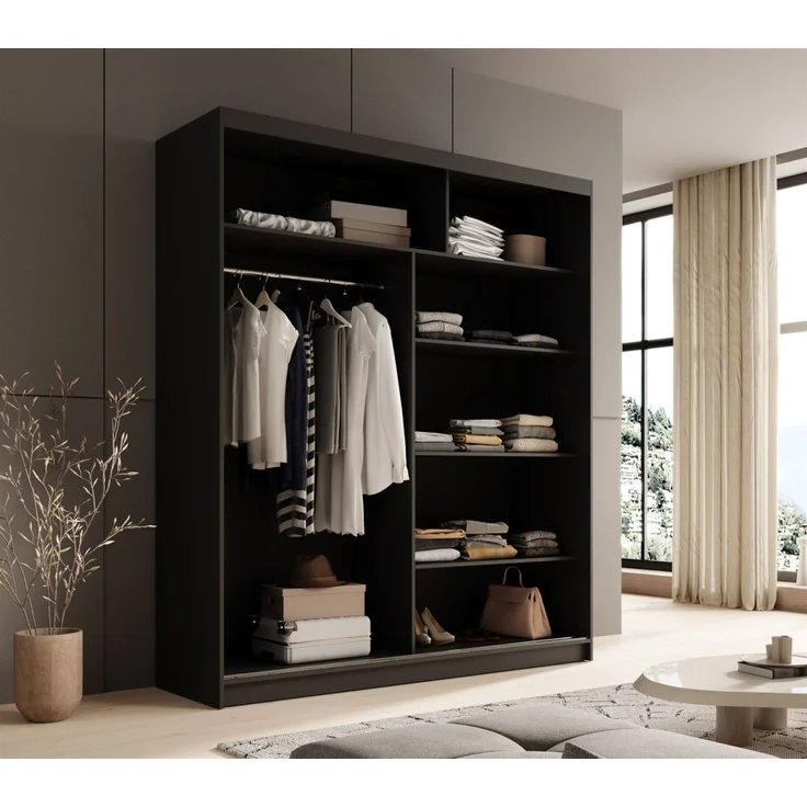 Schiebetürenschrank Schrank BONNY in Schwarz matt 180x215x58 cm – Bild 3