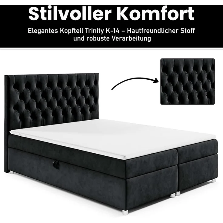 Best for Home Boxspringbett mit Bettkasten Doppelbett Trinity K14 Bonellfederkern inkl 7cm Topper (140x200 160x200 180x200 200x200 cm, Bonell-Matratze, gepolstertes Kopfteil, Polsterbett versch. Größen), mit oder ohne Topper, Flexible Liefermöglichkeit... – Bild 3