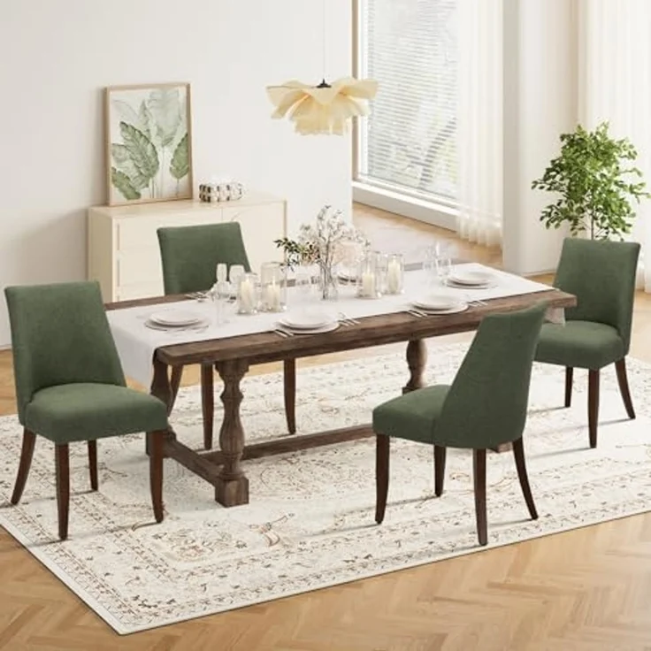 COLAMY Esszimmerstühle 4er Set, Moderne Küchenstuhl Polsterstuhl Stühle mit Rückenlehne, Stoff Dining Chairs mit Holzbeinen für Esszimmer, Küche, Restaurant mit Holzbeinen, Grün – Bild 3