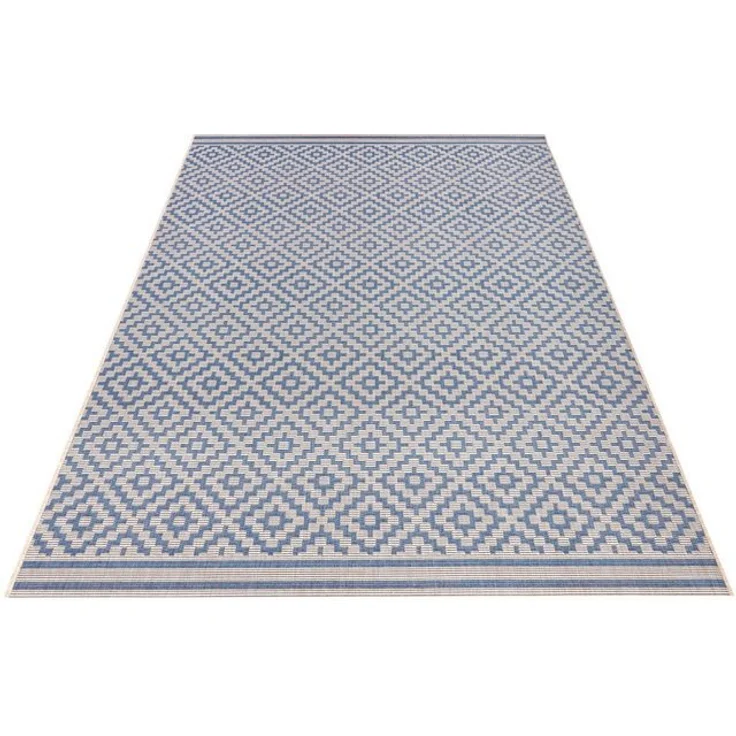In- & Outdoor Teppich Raute blau/creme - 80x150x0,8cm – Bild 4
