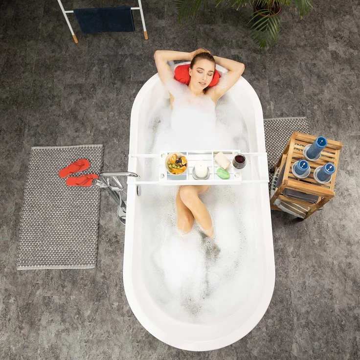 Relaxdays Badewannenablage Weiß ausziehbar – Bild 2