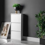 Schuhschrank Schmal Schuhregal Metall Schuhkipper mit Magnet Klappen Schuhablage (3 Klappen Weiß)