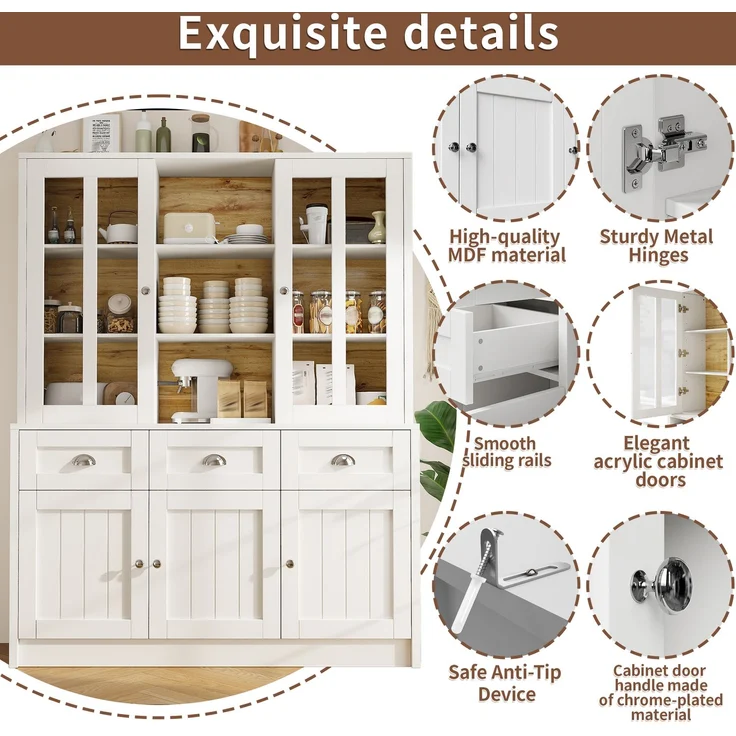Hochschränke fürs Wohnzimmer(140×38.5×175cm), Vitrinenschrank,Küchenschrank,Esszimmerschrank mit Schubladen, Moderner Minimalistischer Hochschrank, Standvitrine für Küche Wohnzimmer Esszimmer, Weiß--Weiß--140x38.5x175cm--YOUDENOVA – Bild 10