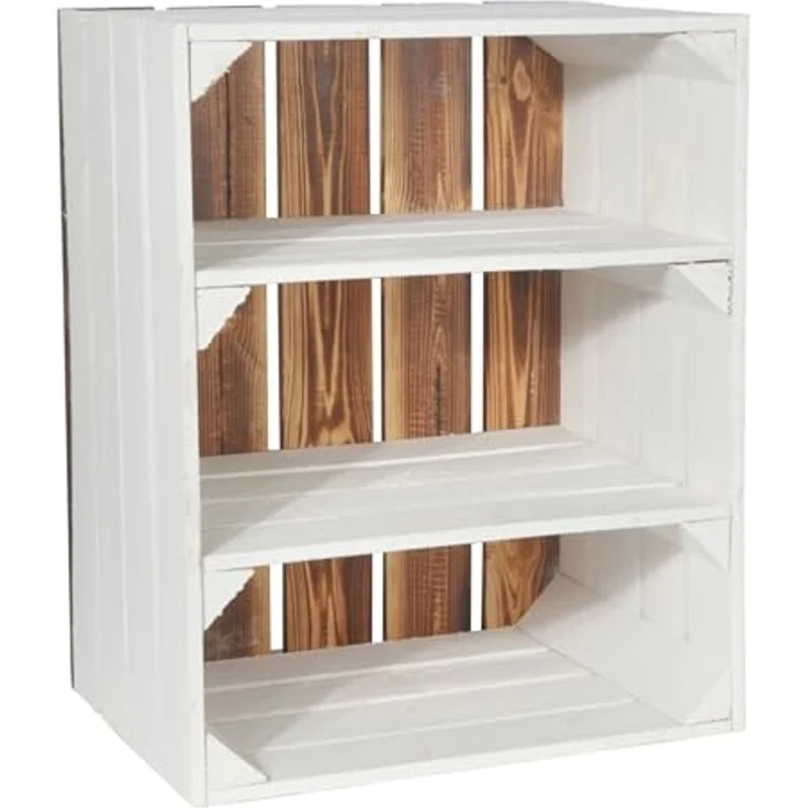 CHICCIE 2 Set Holzkiste Grete Weiß Geflammt - 2x Kurzes Regal Obstkiste Dekokiste Weinkiste – Bild 1