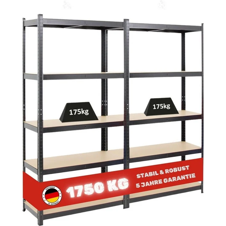 PROREGAL® Schwerlastregal MegaDeal Steckregal Kellerregal GORILLA mit 5 Fachböden Fachlast 175kg, Garagenregal Werkstattregal Lagerregal Lastenregal 875kg Gesamtlast – Bild 5
