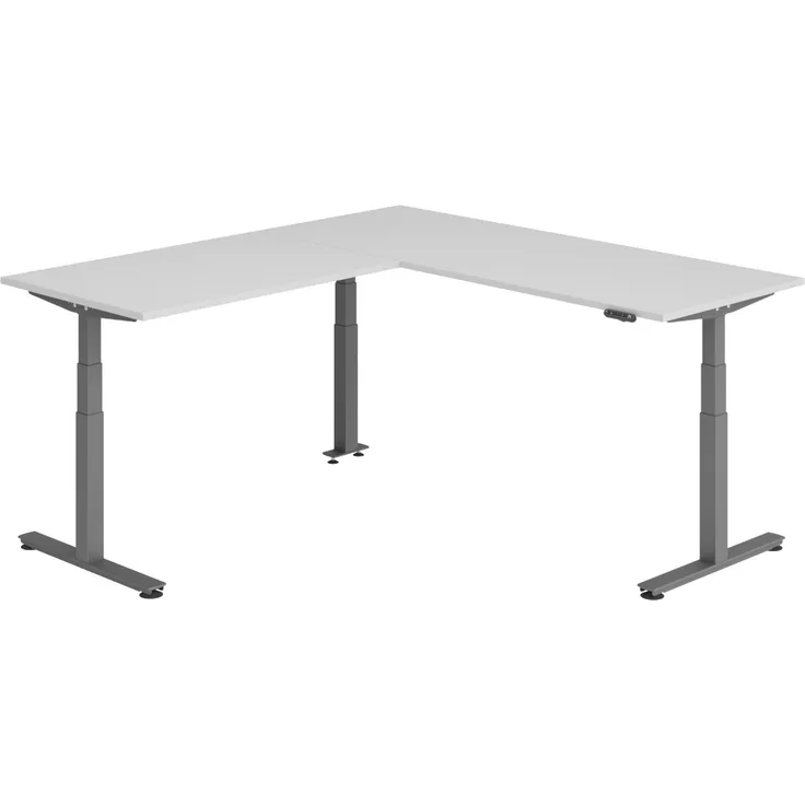 bümö Eckschreibtisch elektrisch höhenverstellbar L-Form: 200 x 220 cm in grau, Gestell graphit - Stehschreibtisch mit Memory-Steuerung, elektrischer XXL Schreibtisch für die Ecke, XDSMW-2014-5-G