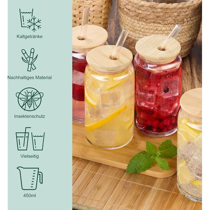 Relaxdays Trinkgläser mit Bambusdeckel 4er Set – Bild 2