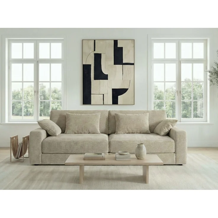 Big-Sofa 290cm breit Federkern Polsterung Lounge Couch extratief Cord Beige Grau – Bild 3