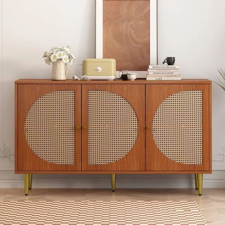 BlingBin Sideboard Kommode Highboard (1 St), mit 3 Rattan verzierten Türen – Bild 5