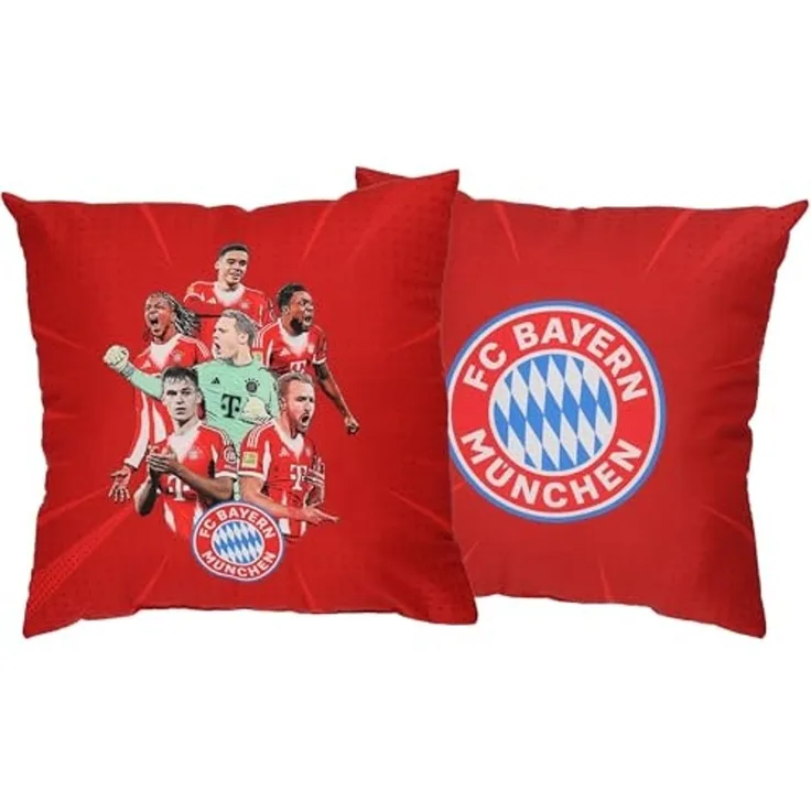 BERONAGE Dekokissen FC Bayern München Kissen Player 40x40 cm Kuschelkissen Sofakissen, passend zur Bettwäsche, ideal für Sofa, Couch, Bett, Auto, Camping