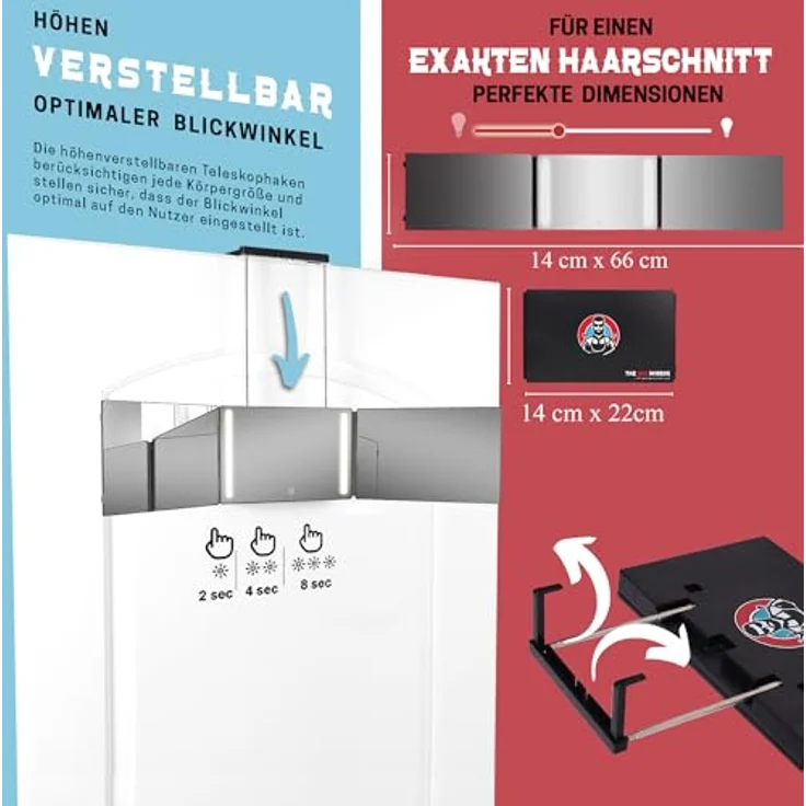 LIPFISBARBERSHOP.COM Portabler Mini 360 Grad-LED-Spiegel, Dreifachspiegel mit wiederaufladbaren LED-Leuchten und verstellbaren Haken für präzisen Selbsthaarschnitt – Bild 4