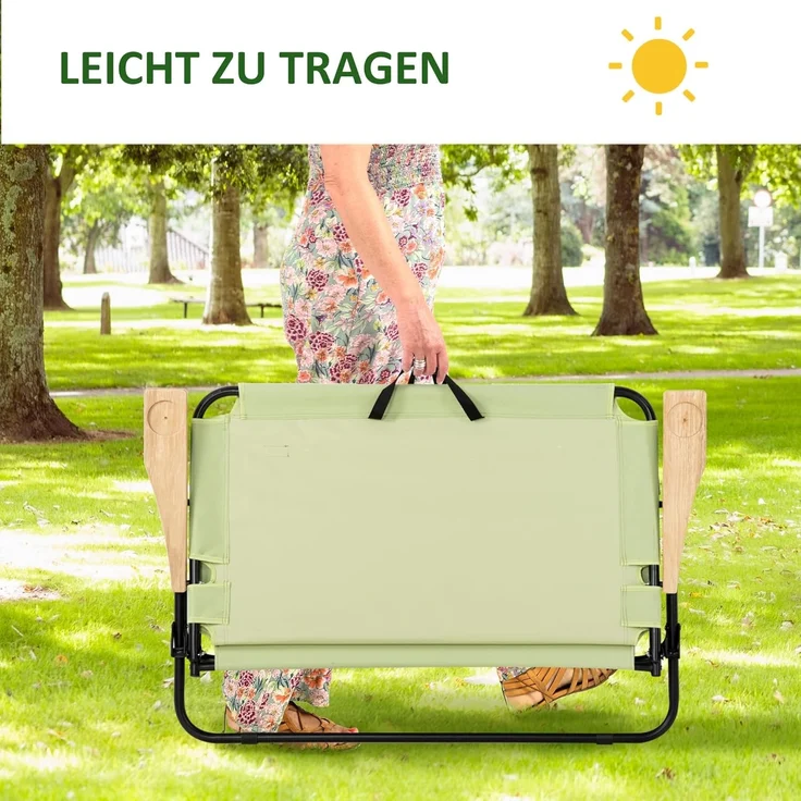 Outsunny Campingstuhl Gartenstuhl, 2-Sitzer Regiestuhl (Klappstuhl mit Getränkehalter, 1 St), für Outdoor, max. Belastung 160 kg, Hellgrün – Bild 6
