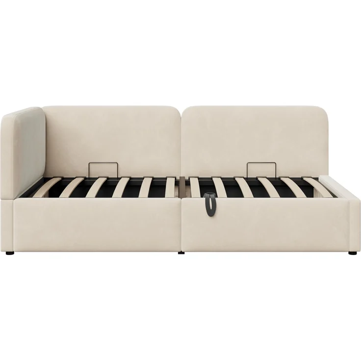 LVHOM Polsterbett 90x200 mit Stauraum, Samt Tagesbett mit Hydraulik, 2-in-1 Schlafsofa Bettgestell mit Lattenrost, Einzelbett, Beige – Bild 9