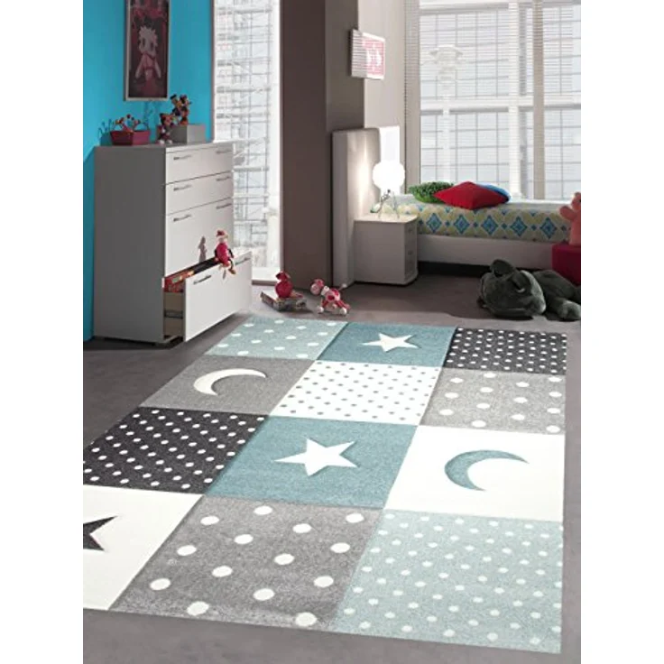 Carpetia Kinderteppich Kinderteppich Spielteppich Junge Stern Mond in blau hellblau türkis, rechteckig, Höhe: 13 mm – Bild 2