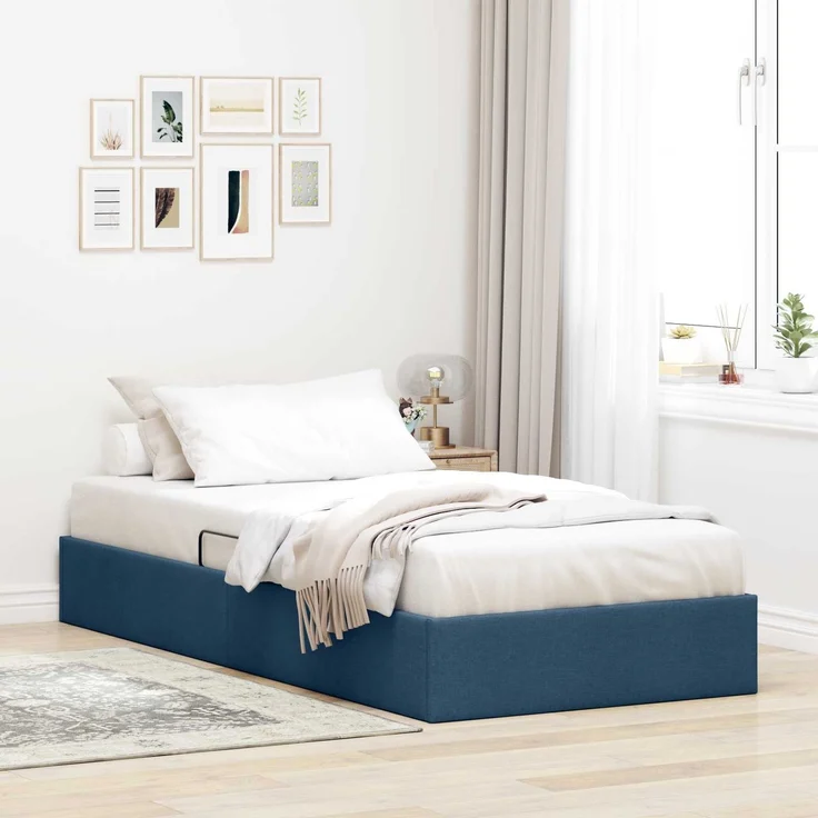 vidaXL Ottoman Bettgestell mit Speicher Blau 100 x 200 cm Stoff 3442807 – Bild 1