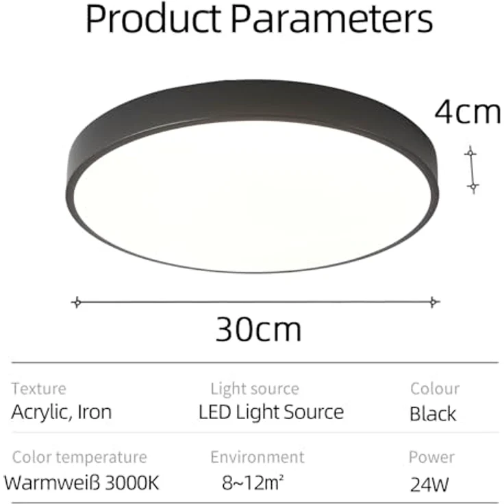 Natsen Deckenleuchte Runde LED Deckenlampe, 96W, Voll dimmbar, Warmweiß bis Kaltweiß, Schlafzimmer Lampe Küchenlampe 50x50x5 cm,Schwarz – Bild 7