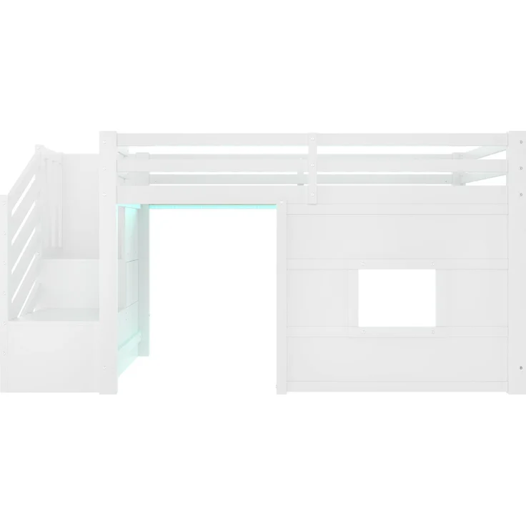 EINHOM 90 x 200 Cmhochbett mit Stauraumtreppe und Fenster, 90 x 200 cm, Weiß, (Ohne Matratze) – Bild 4