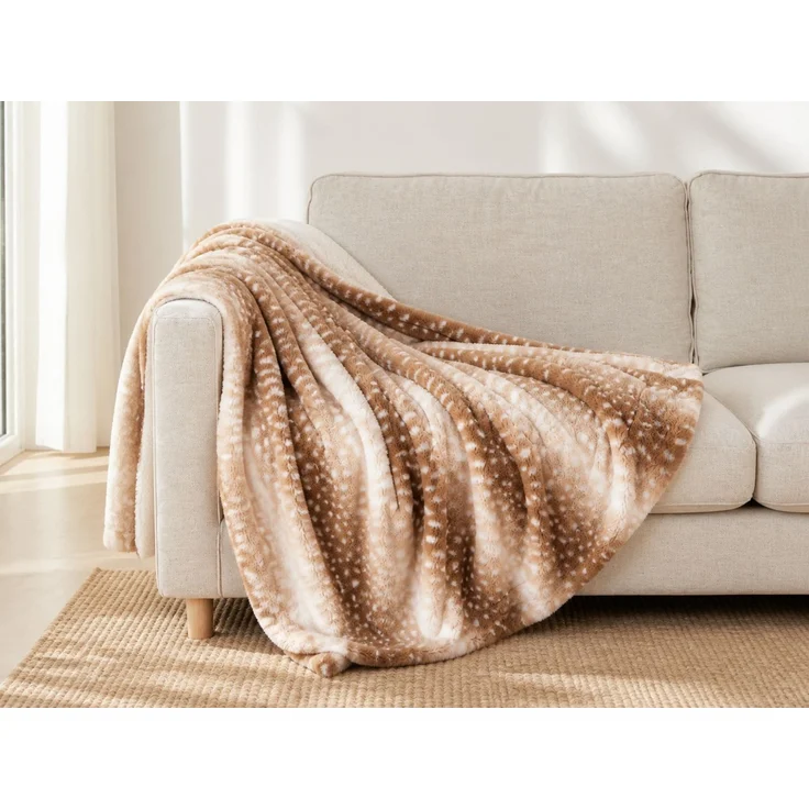 Flanell-Kuscheldecke mit Rentiermuster Braun-Beige, 100x130 cm – Bild 2