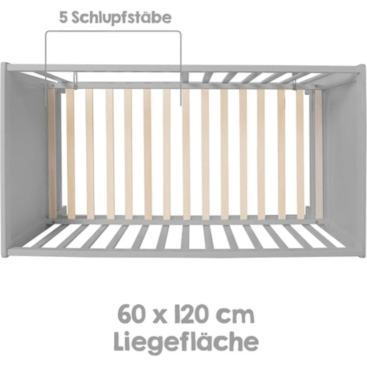 roba Beistell- & Babybett 60 x 120 inkl. Lattenrost - Höhenverstellbar - 5 Schlupfsprossen - Taupe – Bild 2