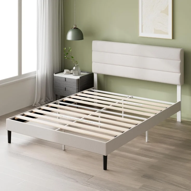 Zinus Piper Bett 180x200 cm - Höhe 30 cm - Gepolstertes Bettgestell mit Kopfteil - Lattenrost aus Holz - Kein Boxspring erforderlich – Creme – Bild 10