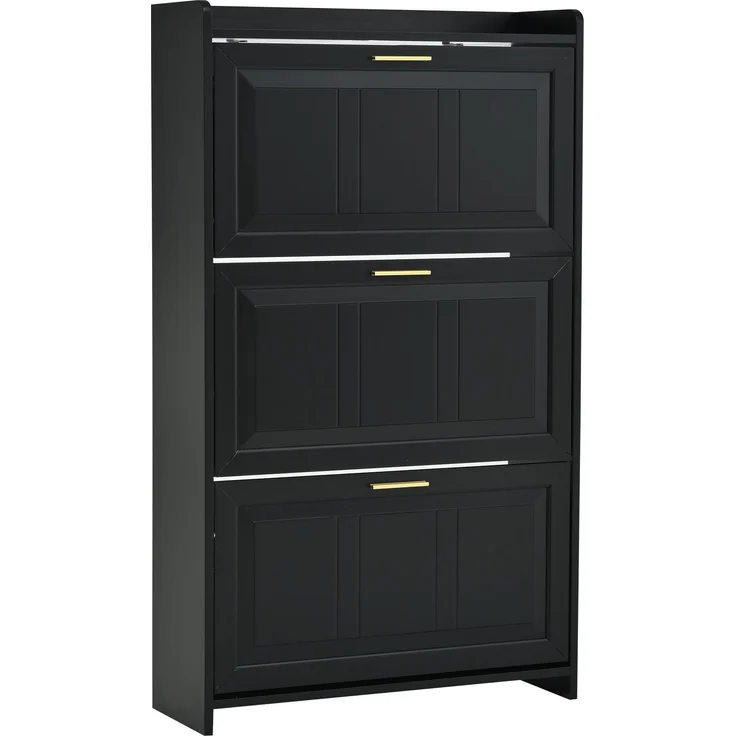 Schuhschrank 70x24x120 cm schwarz 2 Klapptüren 6 Fächer Ablagefläche – Bild 9