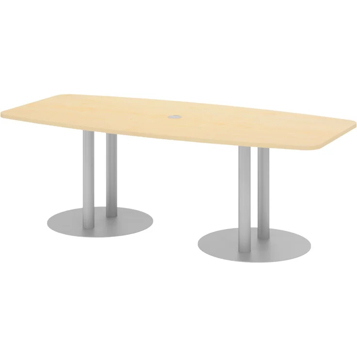 bümö Konferenztisch oval 220x103 cm in Ahorn, Tischsäulen in Silber - Großer Besprechungstisch, Meetingtisch für 8 Personen, XL-Tisch für Konferenzraum, Meeting & Besprechungsraum, KT22S-3-S – Bild 1