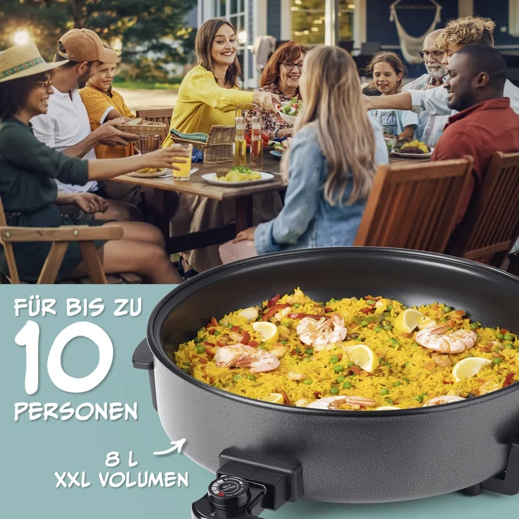 GOURMETmaxx Elektrische Pfanne 1500W metallic schwarz 42cm mit Deckel & Trenner, 1500 W, Pasta Pizza ohne Herd zubereiten Antihaftbeschichtung mit Cool-Touch – Bild 5