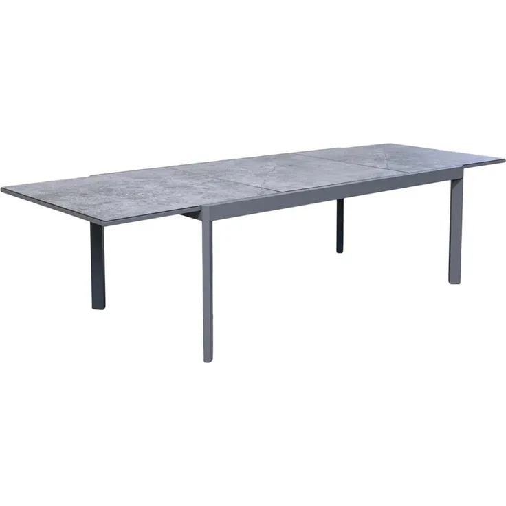 Ausziehtisch Nerea aus Aluminium / Glas-Tischplatte in Keramik-Optik