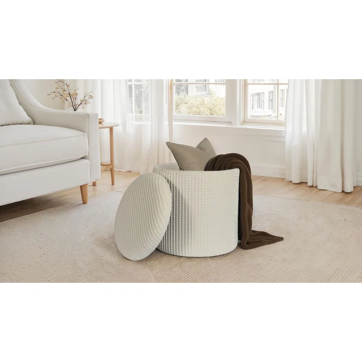 Sitzhocker mit Stauraum rund Ø40x45cm Beige Baumwolle abnehmbarer Deckel Wohnzimmer – Bild 4