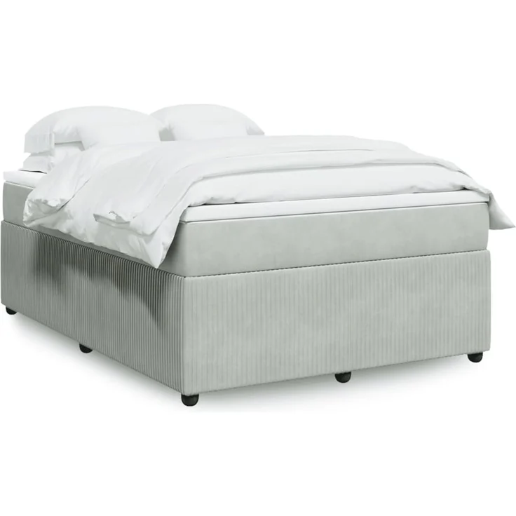 vidaXL Boxspringbett mit Matratze Hellgrau 160x200 cm Samt 3285650 – Bild 1