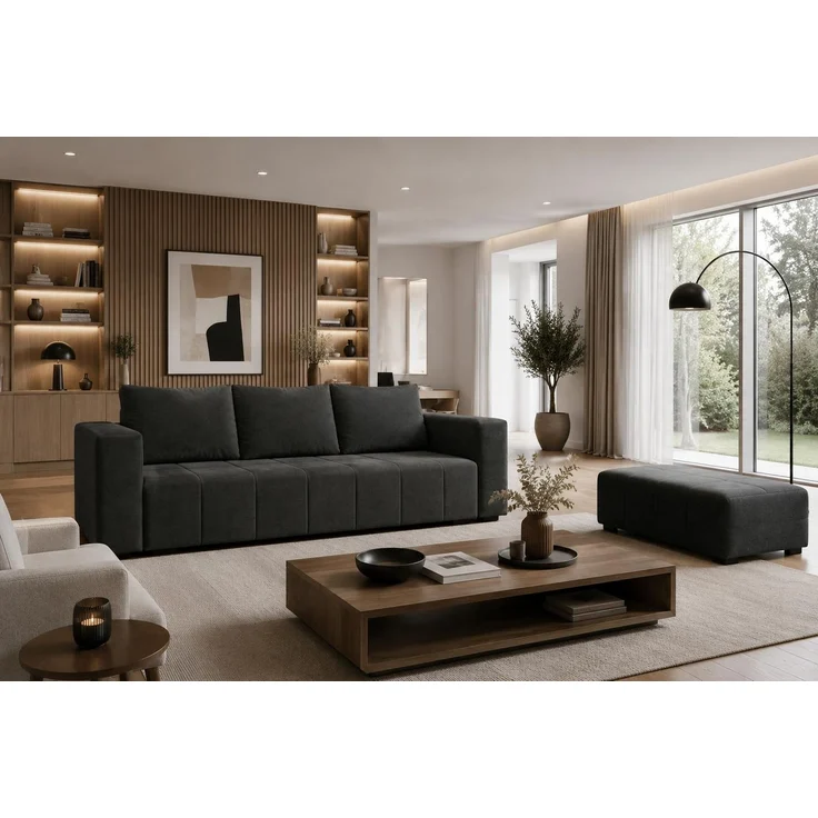 KRISAN MÖBEL Sofa MADERA in Schwarz Stoff MONOLIT, modernes Schlafsofa mit Schlaffunktion, 232 × 83 x 92 cm – Bild 3