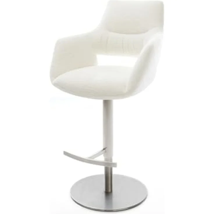 Barstuhl Yago-Flex Bouclé Soft Beige Drehfuß höhenverstellbar Edelstahl Silberfarben Taschenfederkern – Bild 2