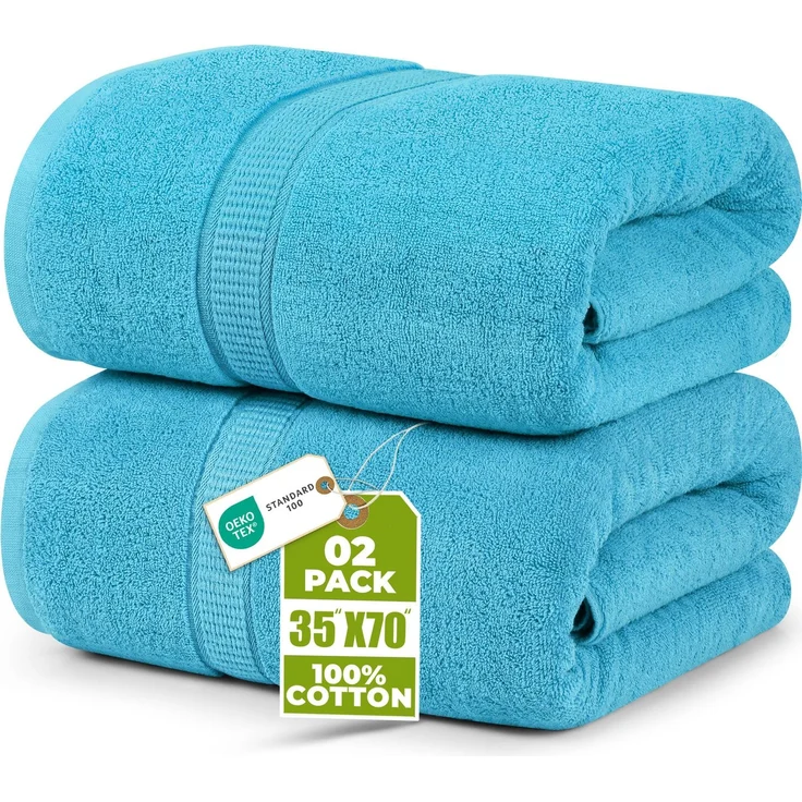 Utopia Towels 2er Badetücher Duschtücher Groß Baumwolle 90 x 180 cm Türkis | mit Aufhänger, Saunatücher, Badehandtücher Groß