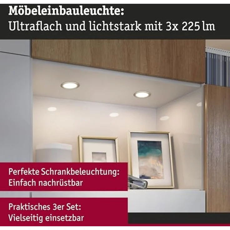 Paulmann LED Möbel-Einbauleuchte gold matt Ø 6,5 cm warmweiß 3er Set – Bild 2