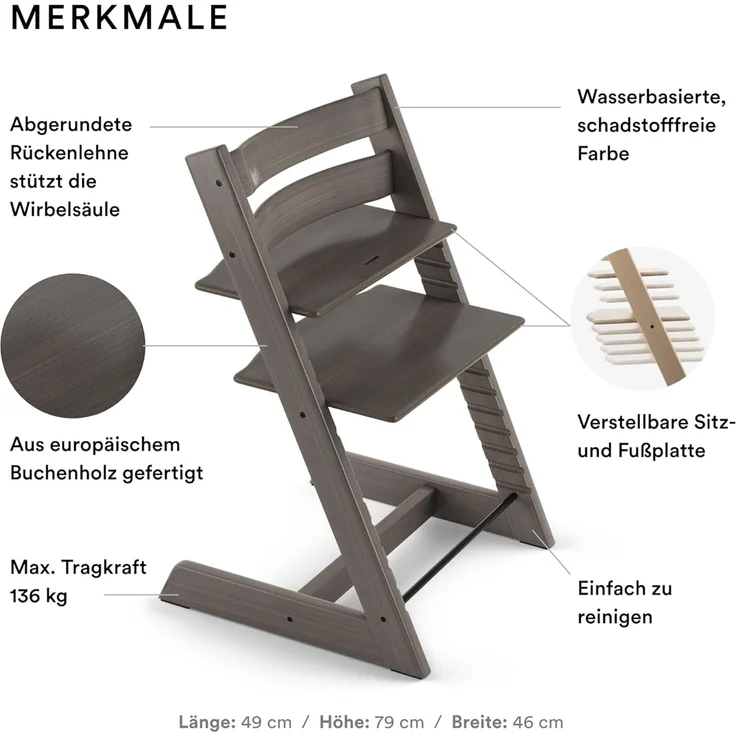 Stokke 'Tripp Trapp' Hochstuhl, hazy grey, höhenverstellbar, Buche massiv, bis 110 kg – Bild 2