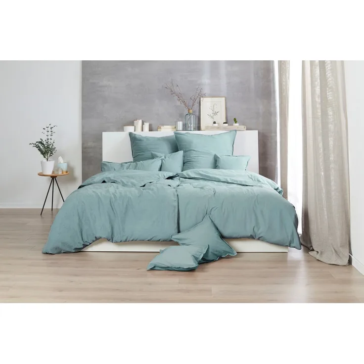 Hahn Renforce Bettwäsche 155x220 stonewashed grau-grün 123061-588