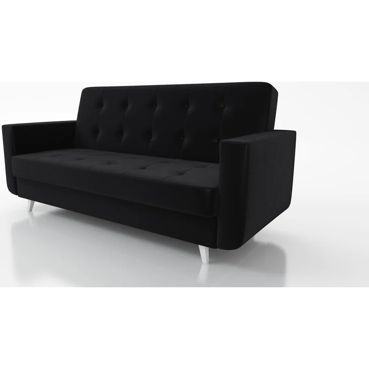 Wohnero 24 Nomi Premium Schlafsofa 218x92 cm mit Bettkasten – 120x187 cm Liegefläche, 3-Sitzer Sofa mit Schlaffunktion & Wellenfeder - Schwarz – Bild 2