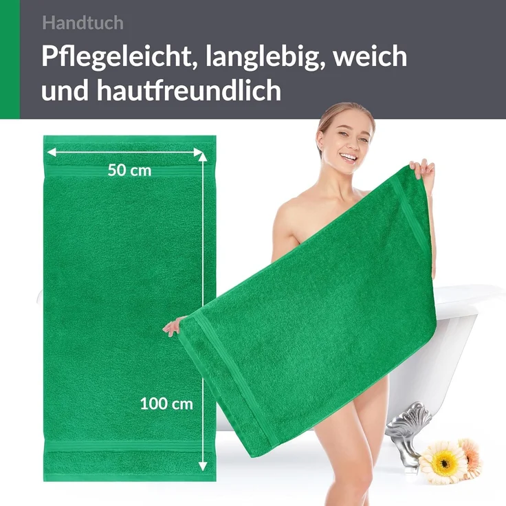 Lashuma Handtücher Linz, Frottee (2-St), Saugstarke Baumwollhandtücher 50x100 cm grün – Bild 7