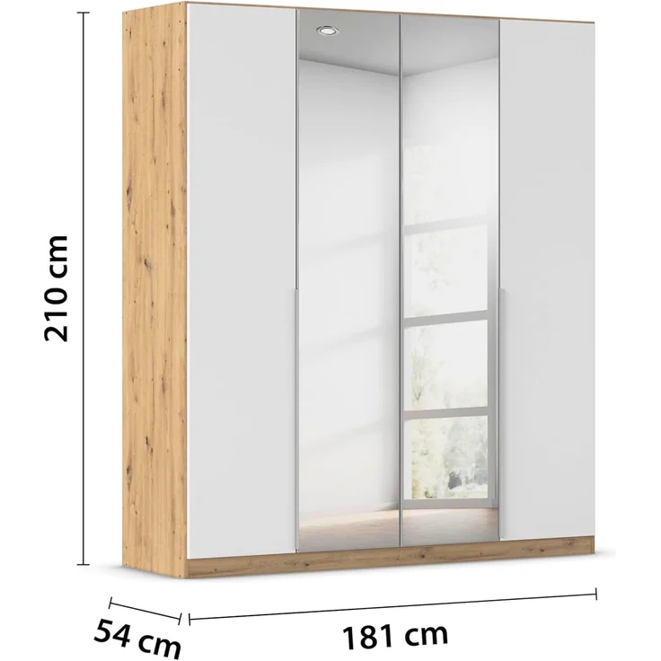 Rauch Möbel Alabama, Kleiderschrank für Schlafzimmer, Kinderzimmer, Wohnzimmer, Garderobe, Flur, 4-türig, Spiegel, mit Zubehör Premium, Farbe Weiß/Eiche Artisan, Holz, Breite 181 cm – Bild 3