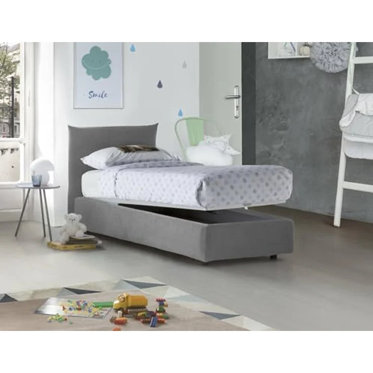 Talamo Italia - Clarissa Einzelbett, Bettkasten mit Stoffbezug, 100 % Made in Italy, Öffnung vorne, geeignet für Matratze 80x190 cm, Grau – Bild 4