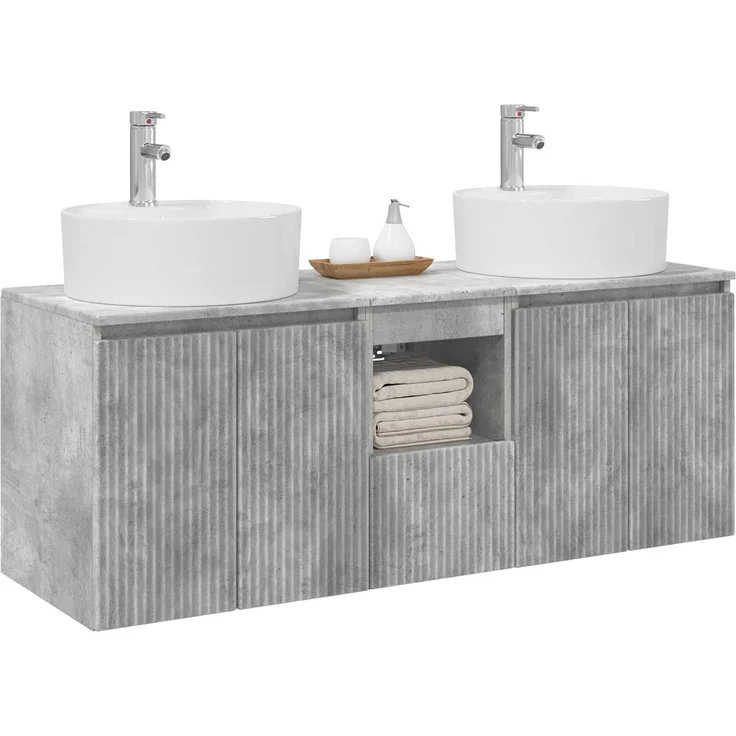 vidaXL Wandmontiertes Badezimmerschrank-Set 3 stk. Betongrau 3405680 – Bild 3