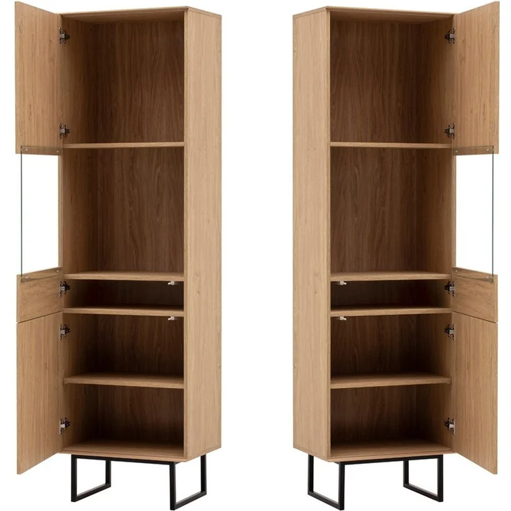 Lomadox Vitrine KASOL-61 Eiche Dekor 58 cm breit grifflos Push-to-open Metallgestell – Bild 1